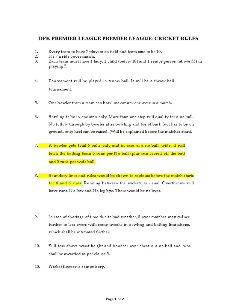 DPKPL Rules 2022 PDF Bowling (Cricket) Sports Rules And