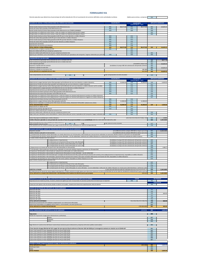 Formulario Iva Julio Diciembre | PDF | Impuesto al valor agregado ...