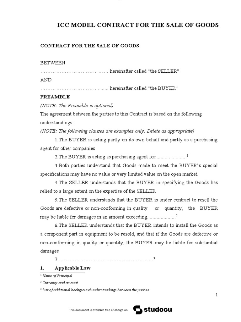 ICC Model Contract for Sale of Goods | PDF | Indemnity | Damages