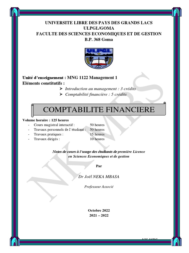 Fondements De La Comptabilité Financière 4e édition Pdf Syllabus de cmpté financière L1 FSEG 021 022 | PDF