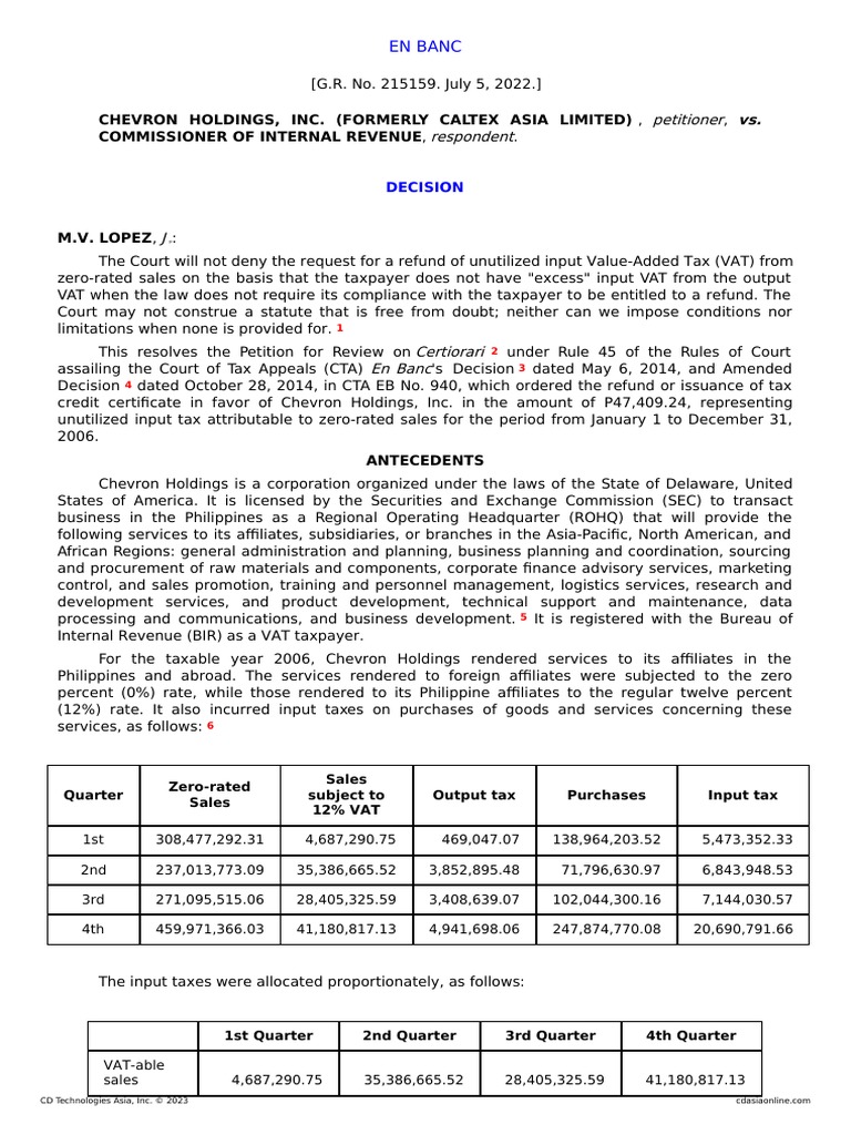Chevron Holdings Inc. v. Commissioner of PDF Value Added Tax Taxes