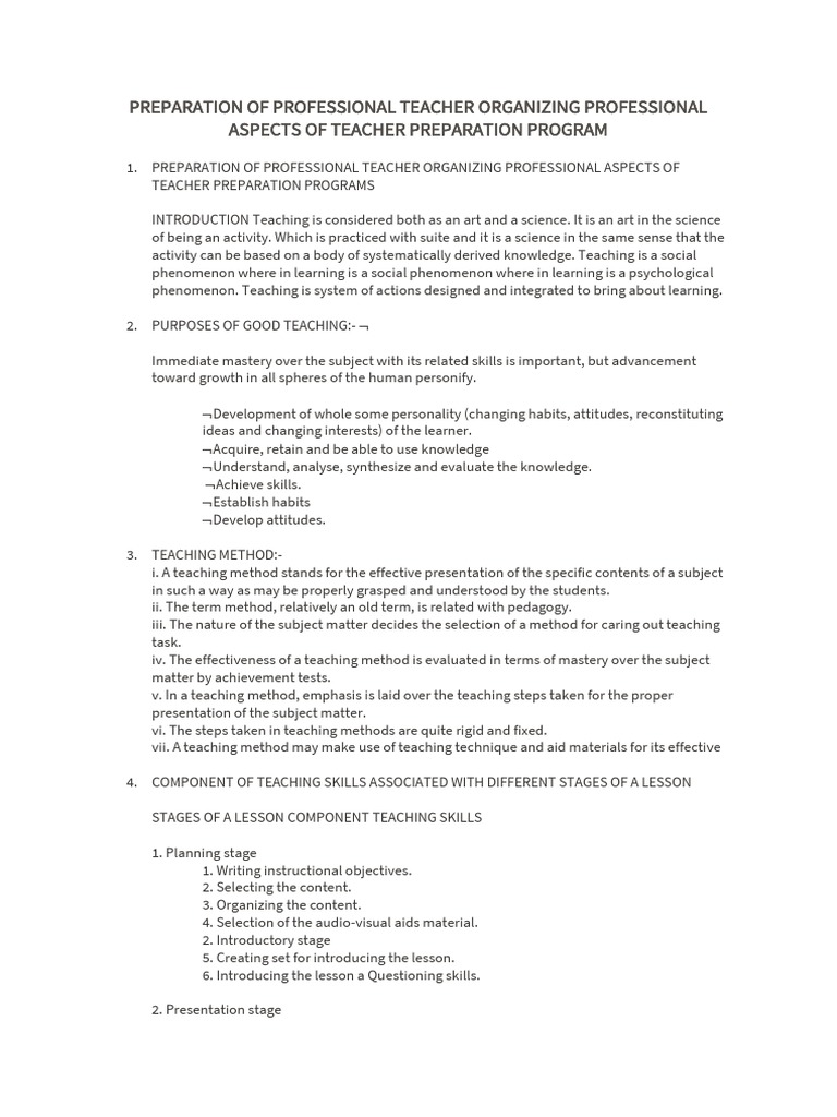 Preparation of Professional Teacher Organizing Professional Aspects of ...