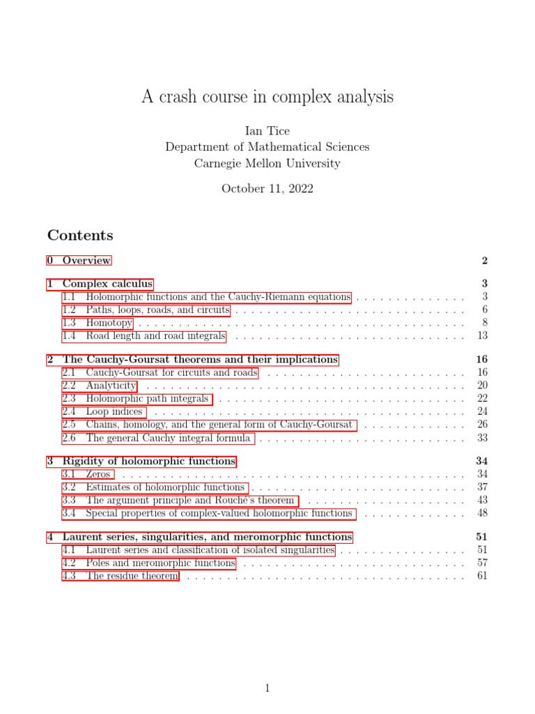 Crash Course in Complex Analysis | PDF | Holomorphic Function | Integral