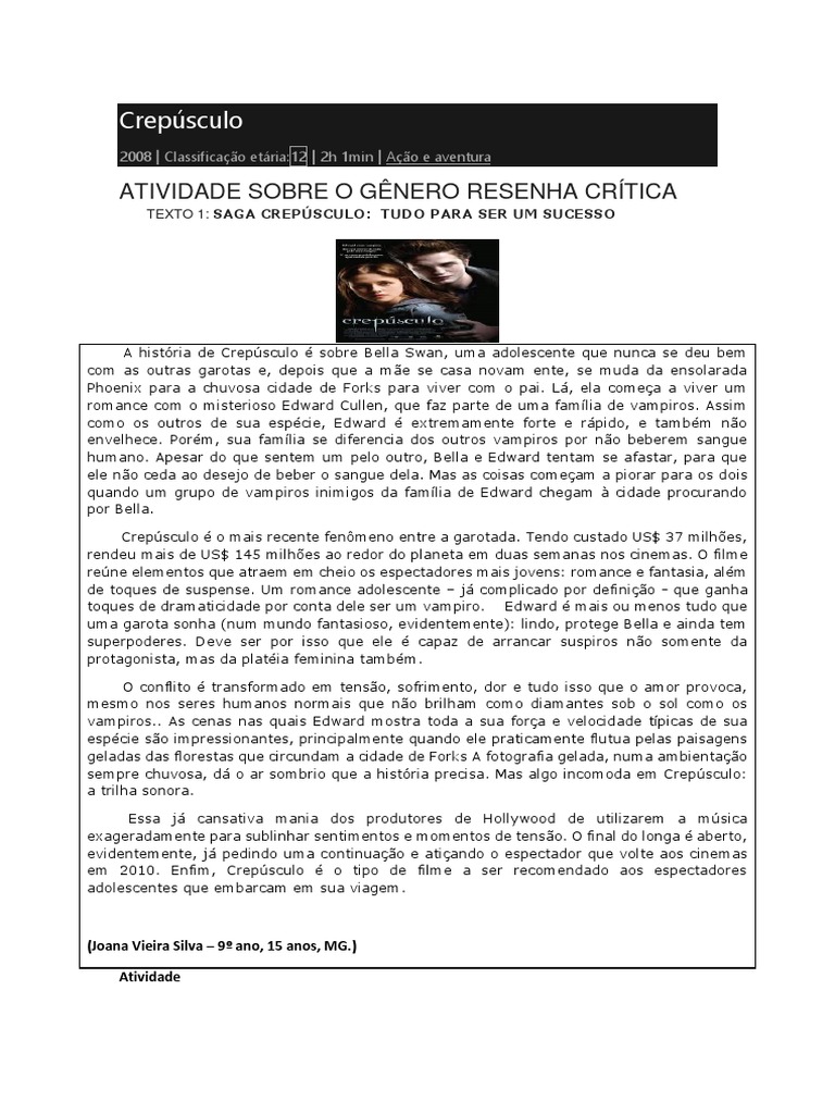 Resenha Crepusculo | PDF | Crepúsculo (série literária de ficção)