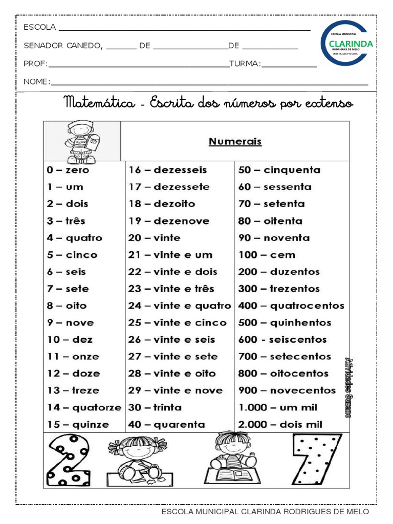Atividade: Números por Extenso 2º Ano | PDF