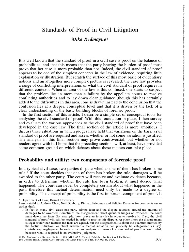 Understanding Civil Litigation Proof Standards | PDF | Burden Of Proof ...