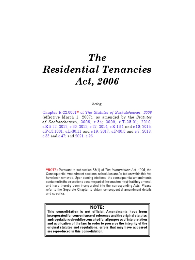 The Residential Tenancies Act, 2006 Being PDF Leasehold Estate