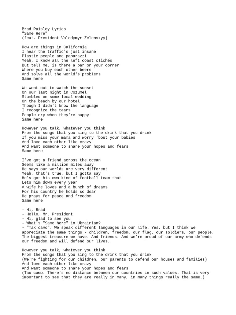 Brad Paisley Lyrics PDF