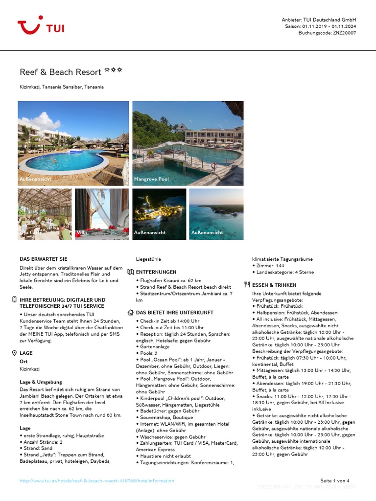 Tui At-Reef Beach Resort | PDF