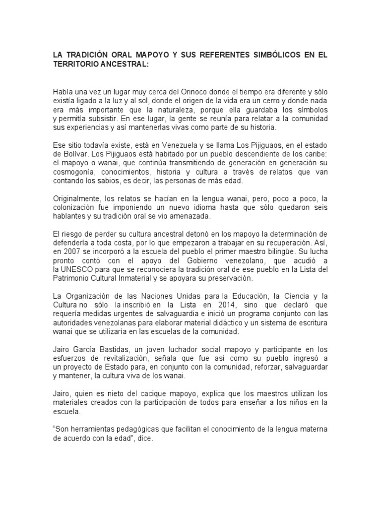 Preservación de la Tradición Oral Mapoyo | PDF | Venezuela