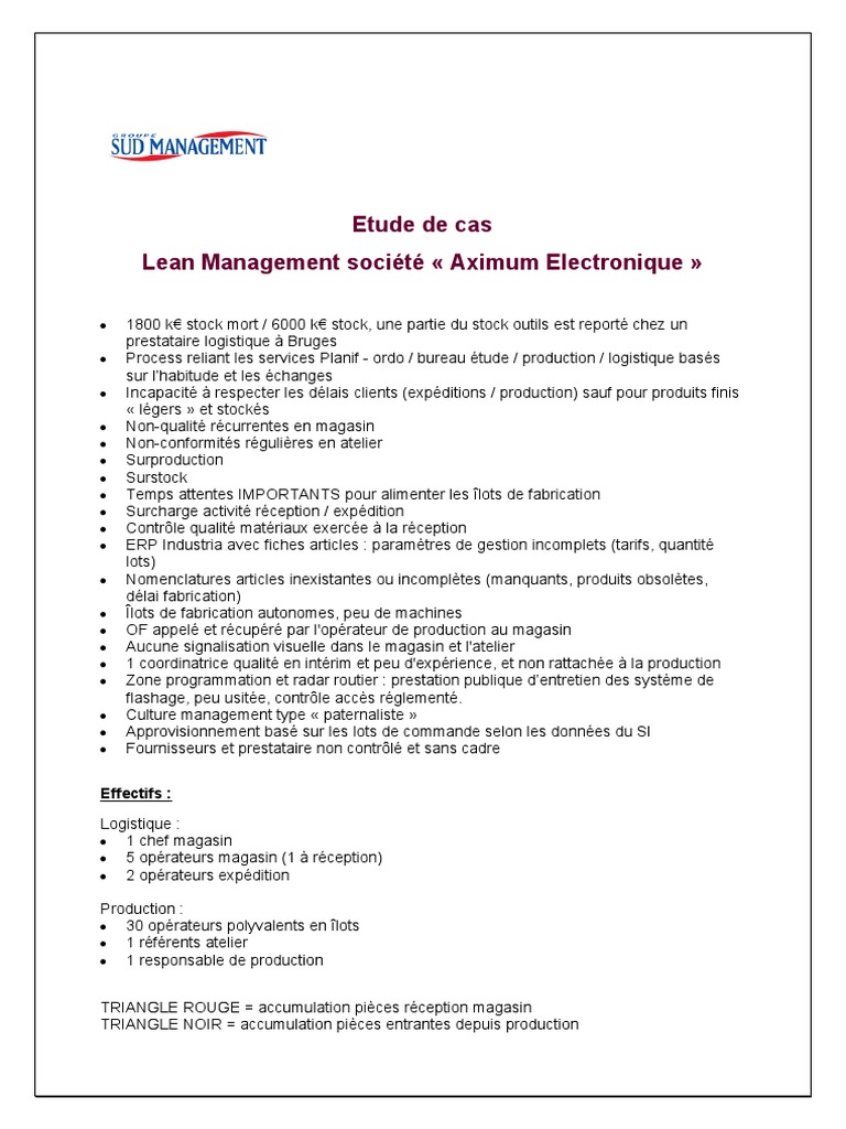 Étude de cas : Lean Management Aximum | PDF | Logistique | Lean ...