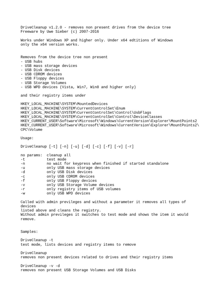 Drive Cleanup PDF Usb Windows Registry