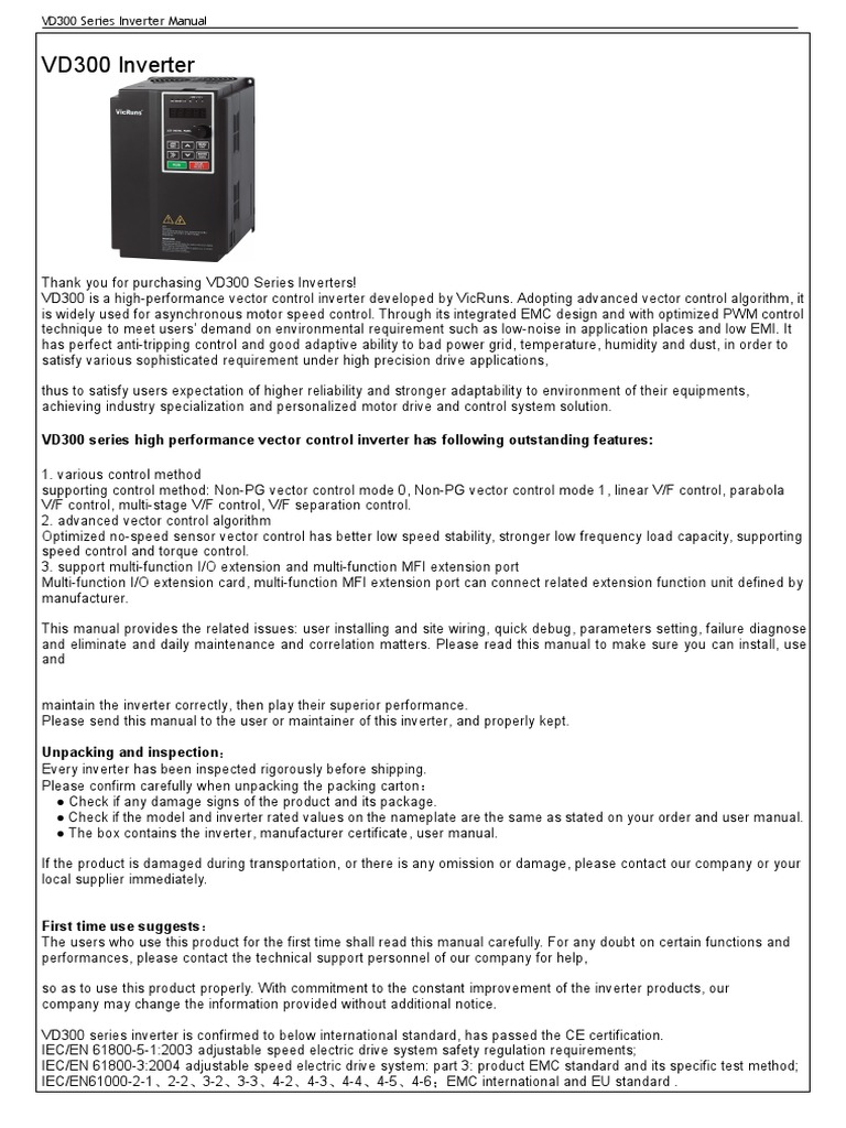 VD 300 Inverter | PDF | Electric Motor | Power Inverter