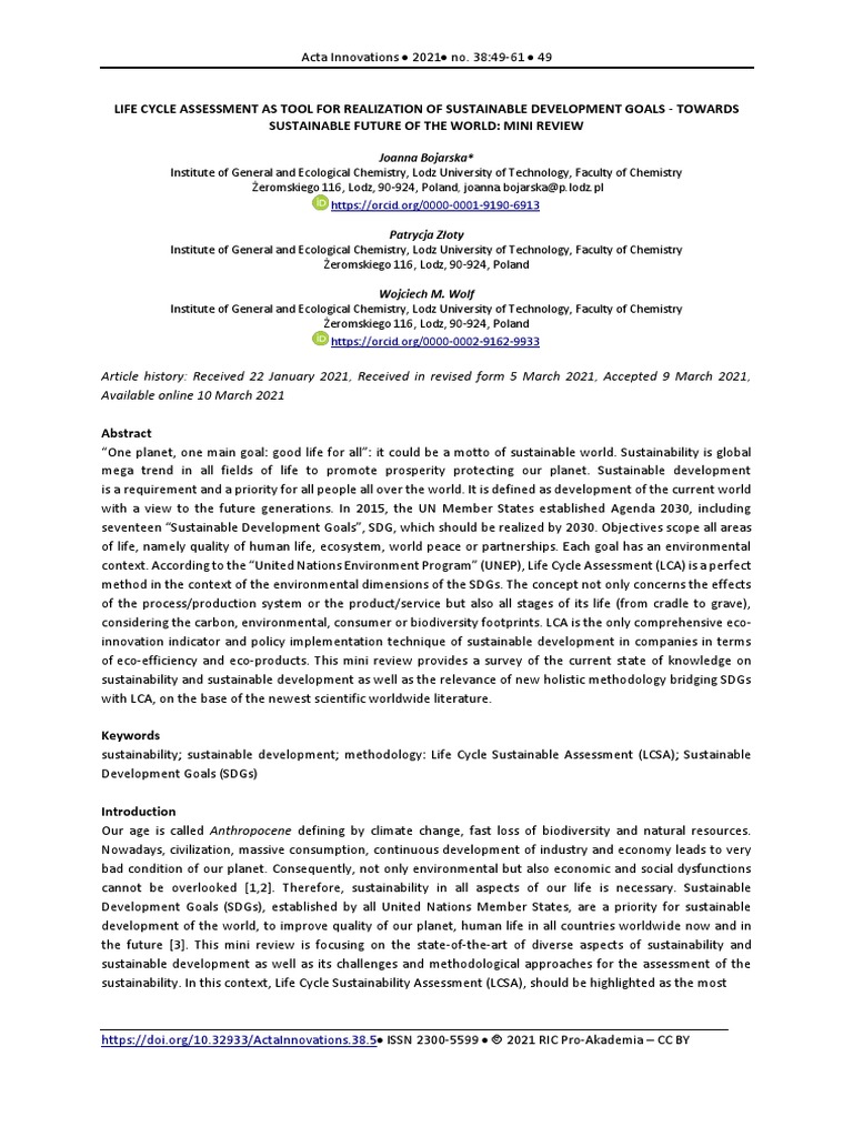 Life Cycle Assessment for Sustainable Goals | PDF | Life Cycle ...