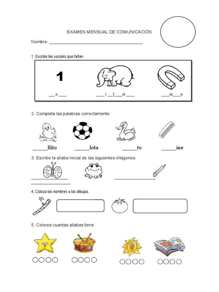 Examen Mensual de Comunicación 5 Años | PDF