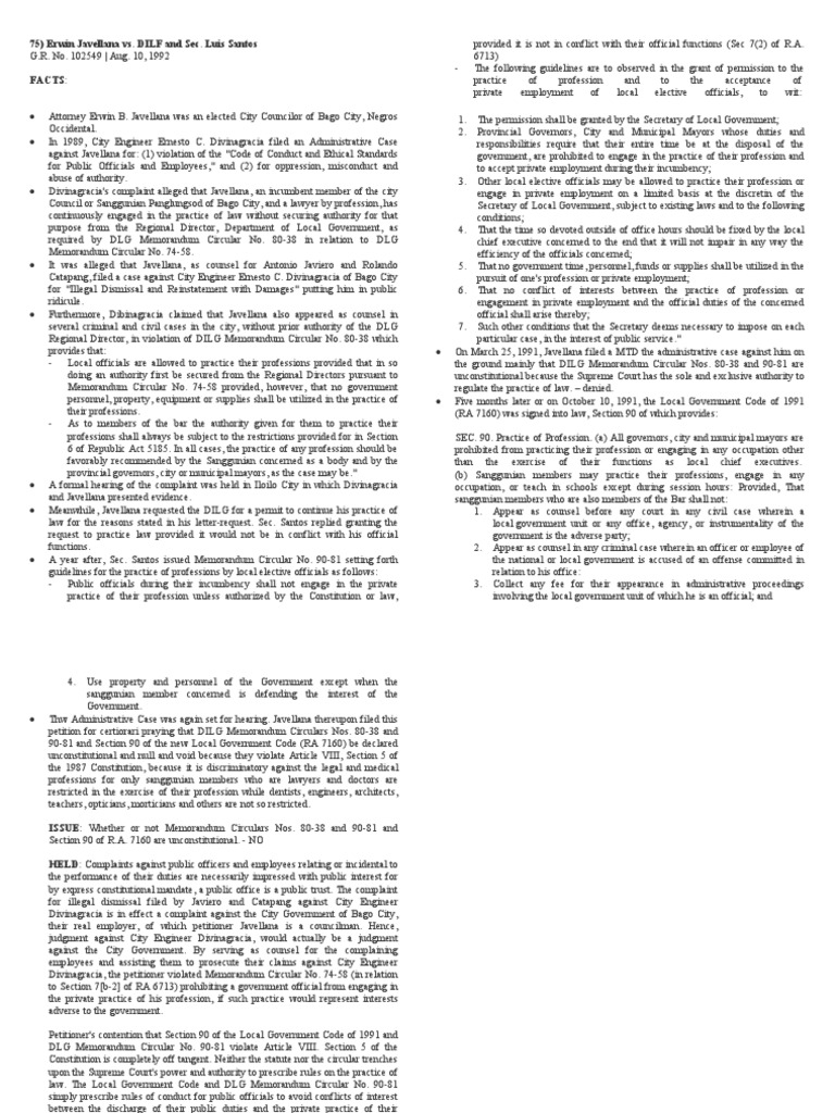 75) Javellana vs. DILG PDF Practice Of Law Profession