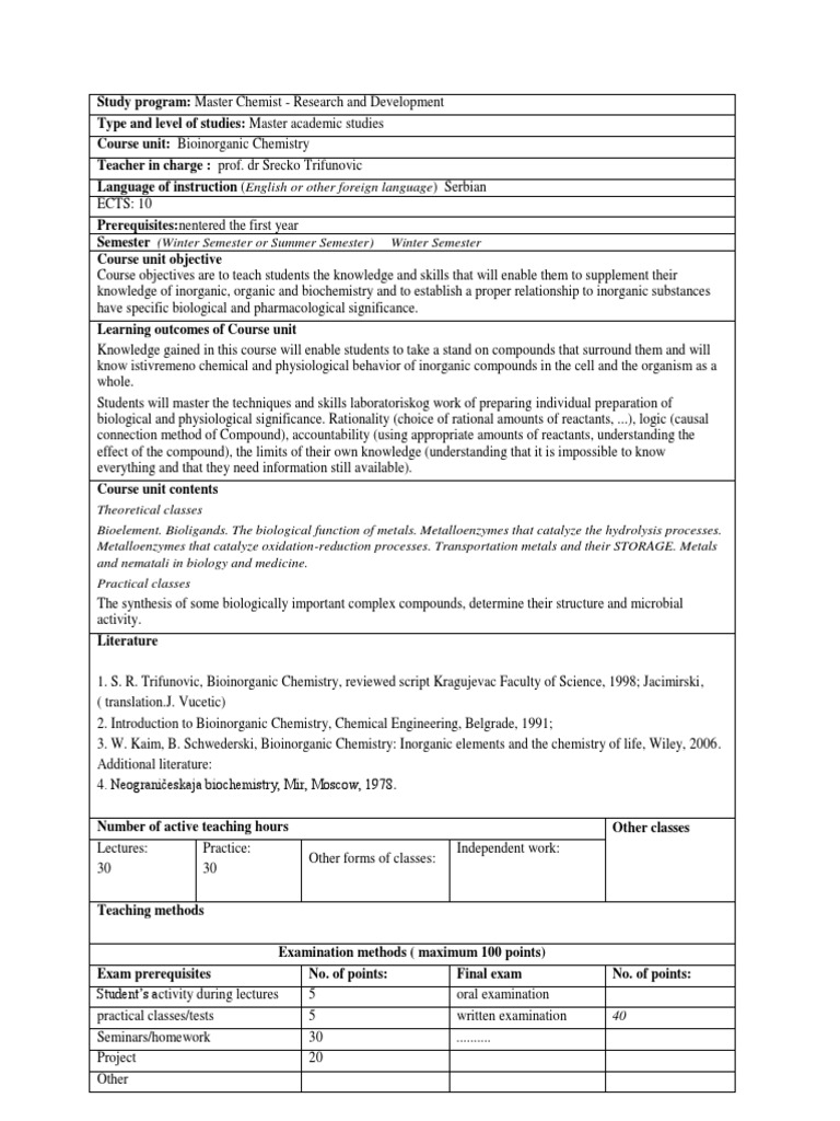 Bioinorganic Chemistry Pdf Inorganic Chemistry Chemistry