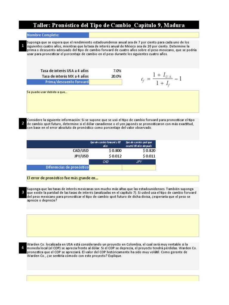 Estudiante Taller Pronóstico Del Tipo de Cambio Capítulo 9 Madura