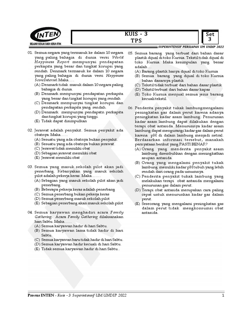 Kuis Superintensif UM UNDIP 2022 | PDF