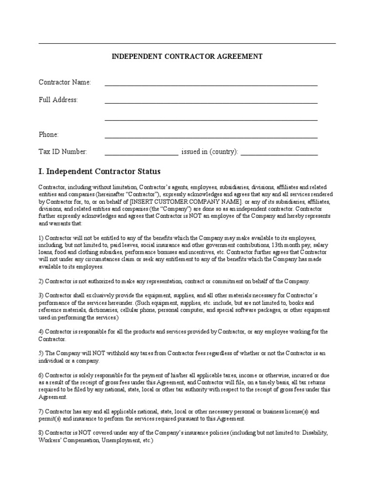 Independent Contractor Agreement Template | PDF | Employment | Business