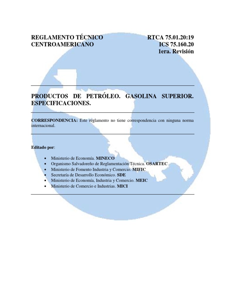 Reglamento Técnico RTCA 75.01.20:19 Centroamericano ICS 75.160.20 1era ...