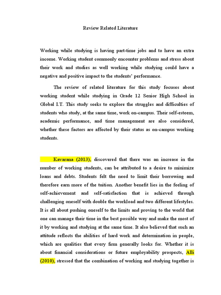Rrl for working student pdf employment stress biology 