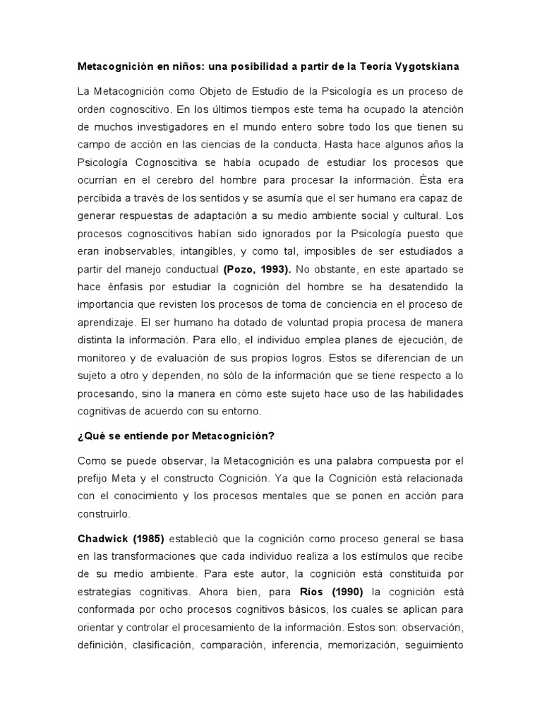 Metacognición en Niños | PDF | Teoria de la mente | Sicología