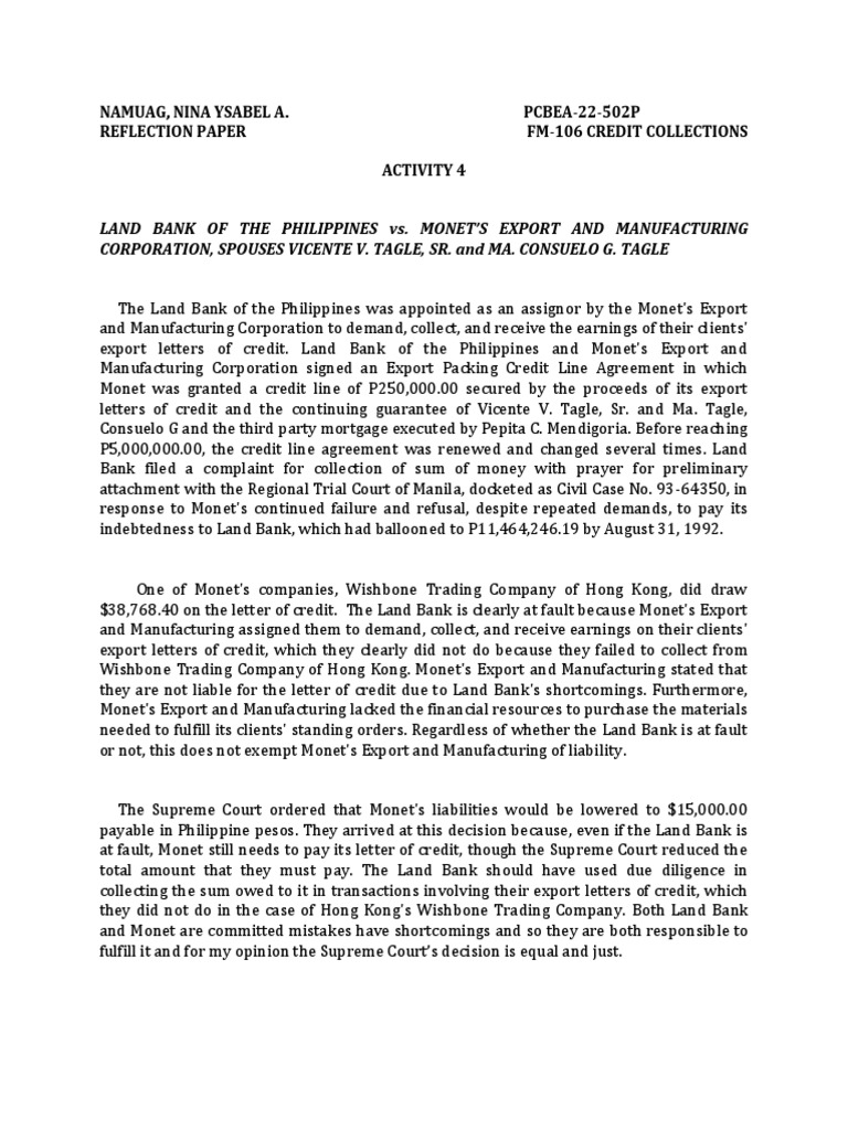 LandBank ActivityNo.4 NamuagN PDF Credit Finance & Money Management