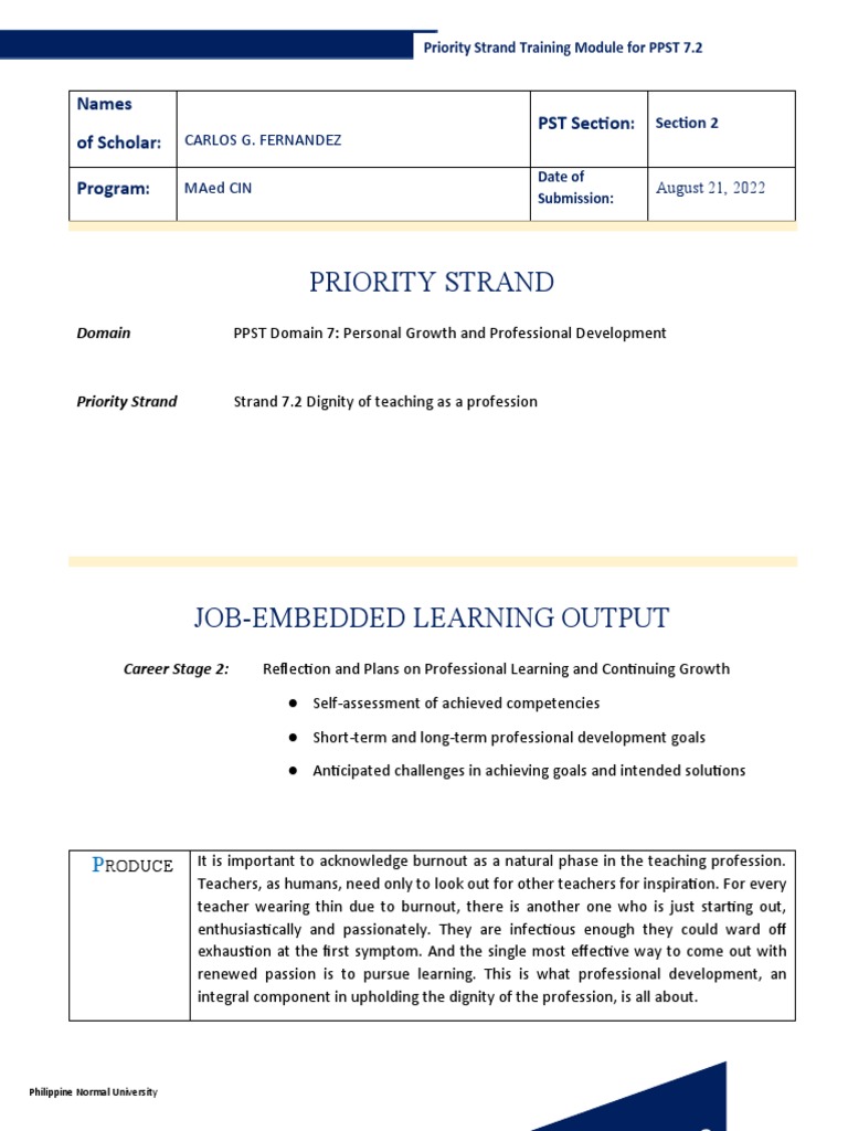 Action Plan for PPST 7.2 Training | PDF | Teachers | Occupational Burnout
