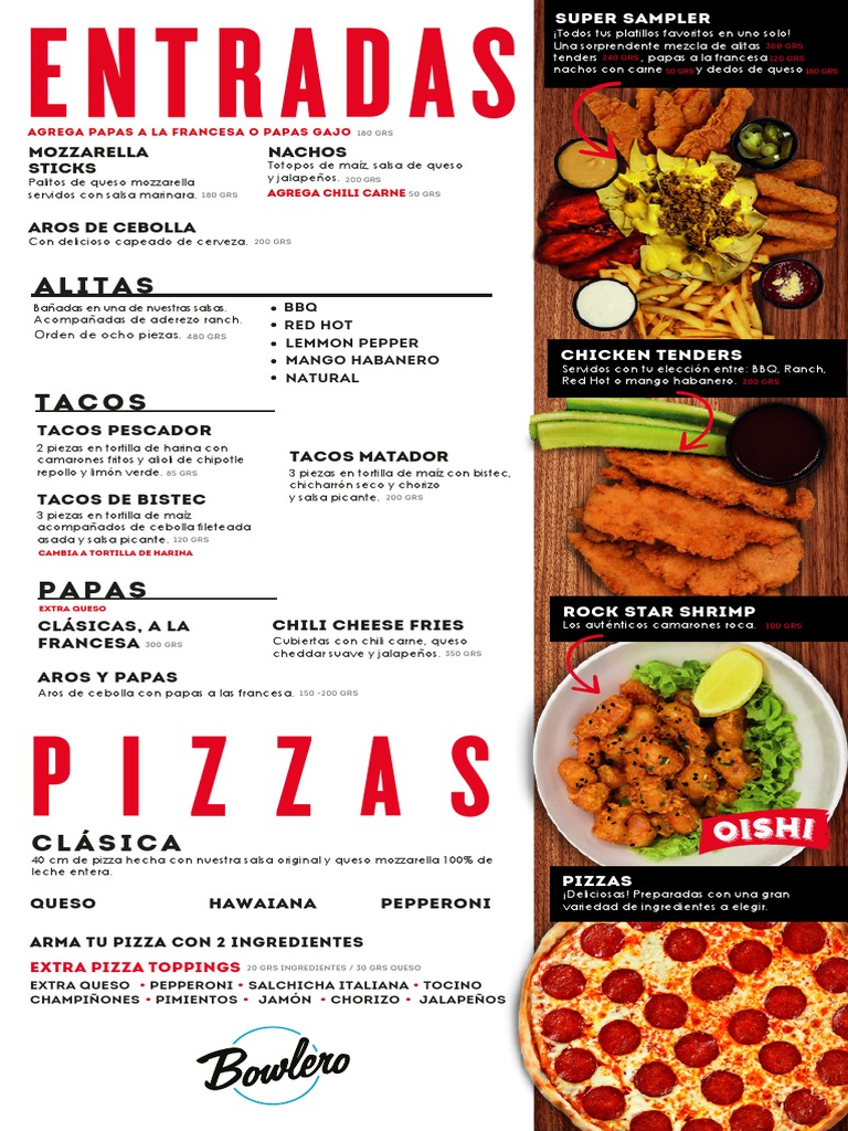 Menú de Bowlero: Comida y Precios | PDF | Pancho | Taco