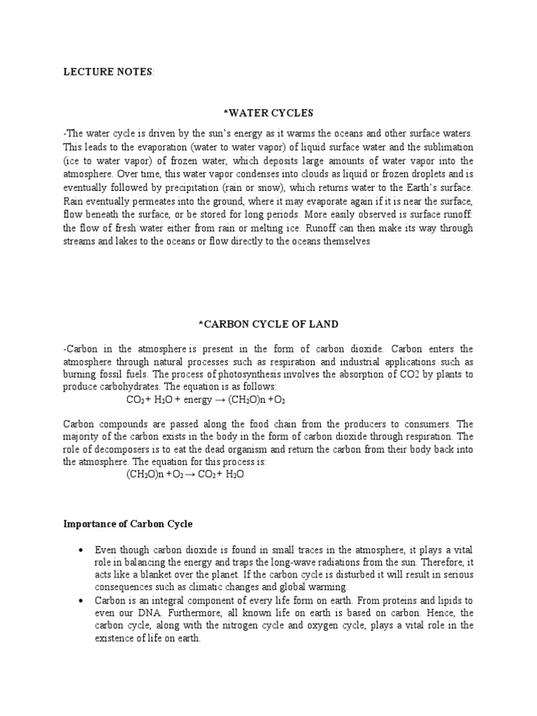 Water Cycles And Carbon Cycles And Oxygen Cycles Download Free Pdf