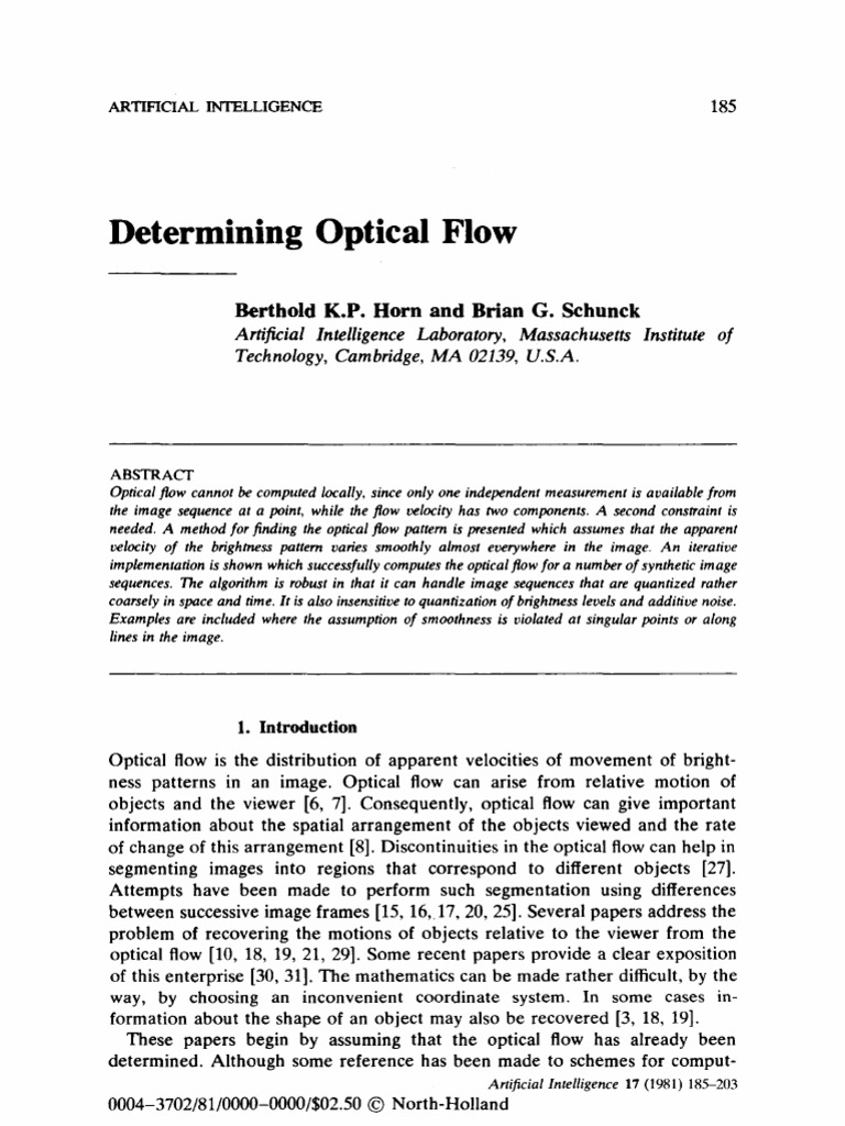 Determining Optical Flow Horn Schunck PDF Optics Derivative