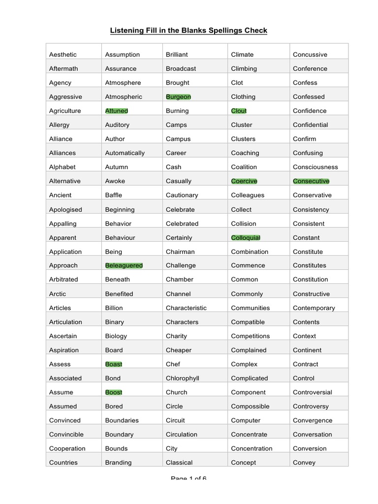 Listening fib spelling pdf