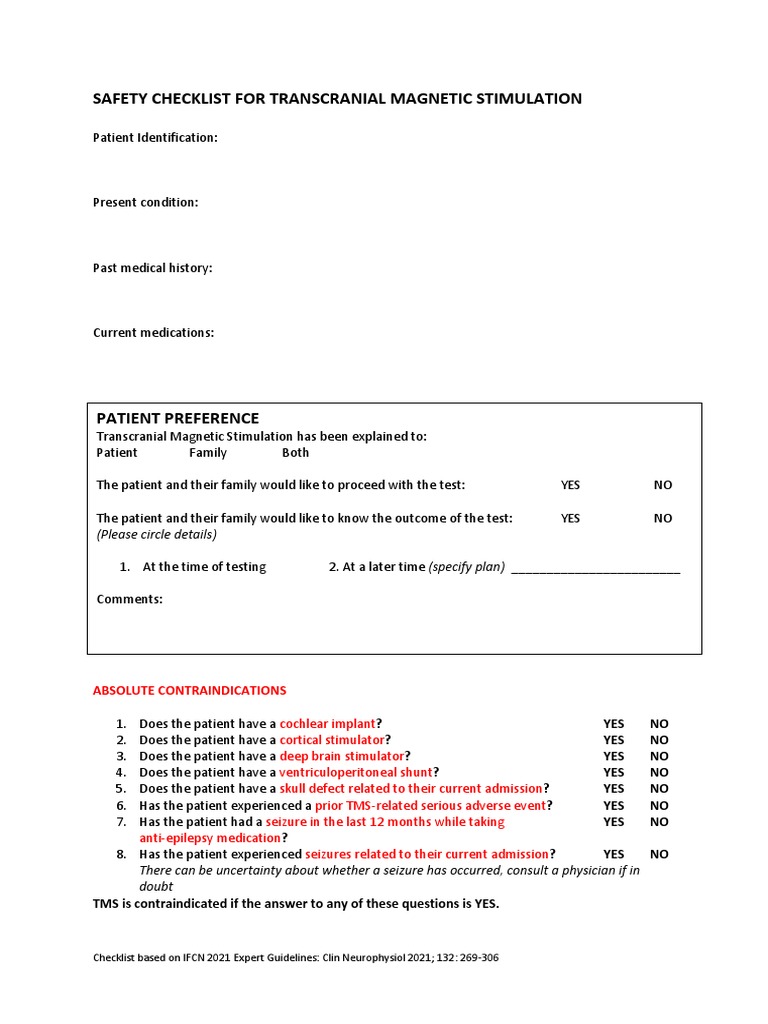 TMS Safety Checklist PDF Epilepsy Neurosurgery