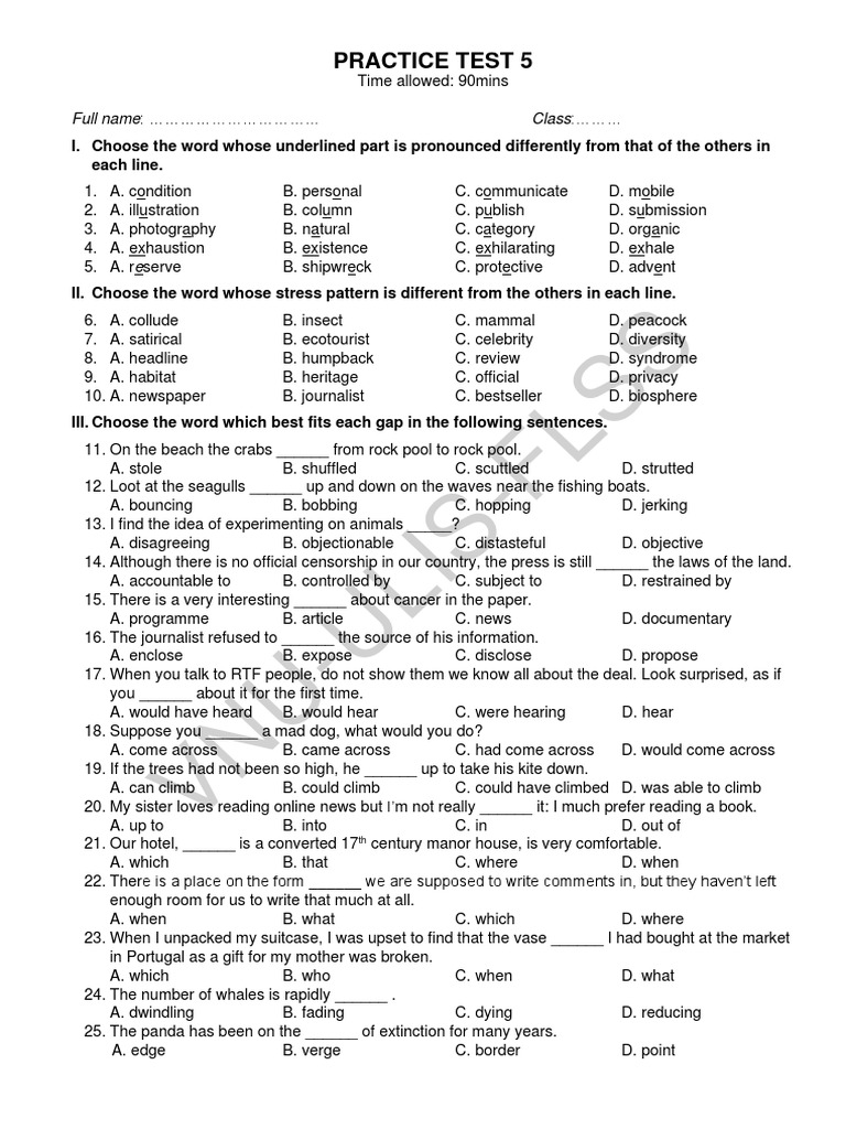FLSS K53 Practice Test 5 | PDF | Chimpanzee | Desert
