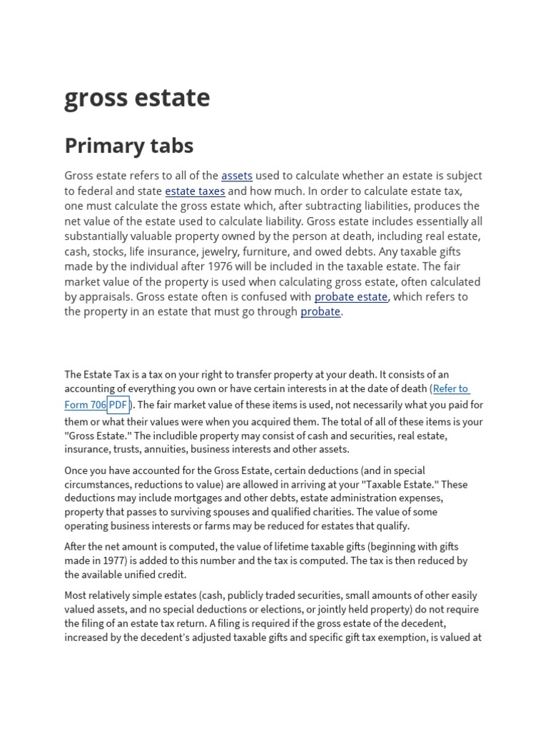 Gross Estate 1 PDF Estate Tax In The United States Tax Deduction