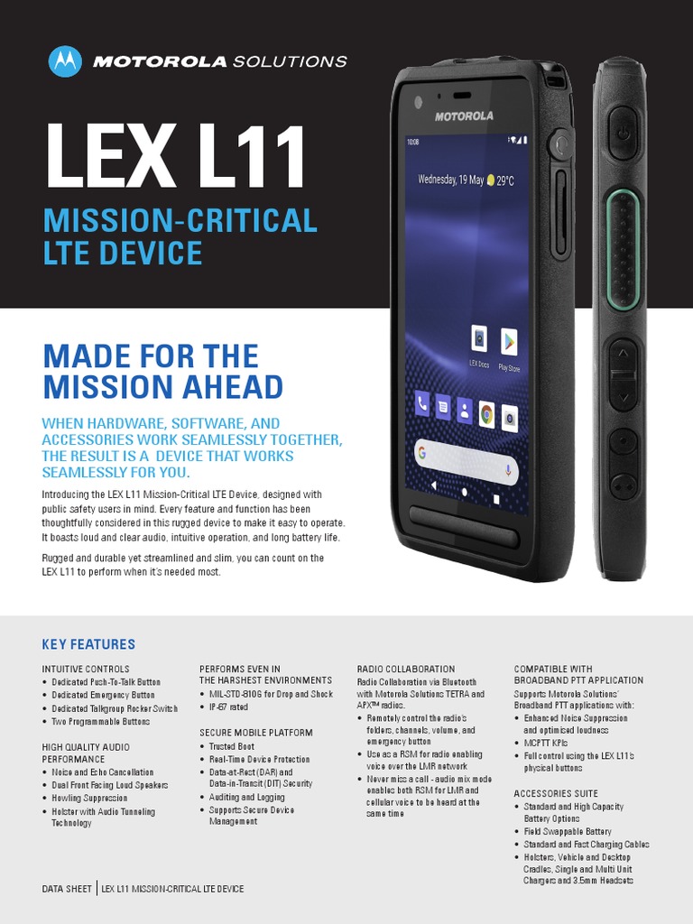 Motorola Solutions LEX L11 Spec Sheet | PDF | Bluetooth | Electronics