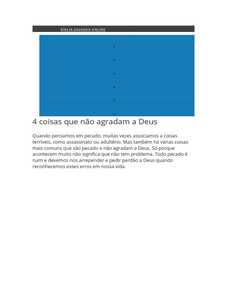 4 Coisas Que Não Agradam A Deus | PDF | Bíblia | Pecado