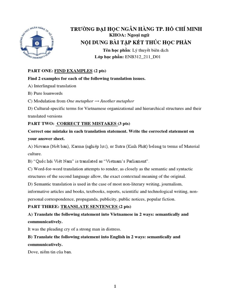Translation Theory Assignment ENB312 | PDF | Linguistics | Vietnam