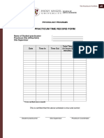 Psychology student practicum time record form
