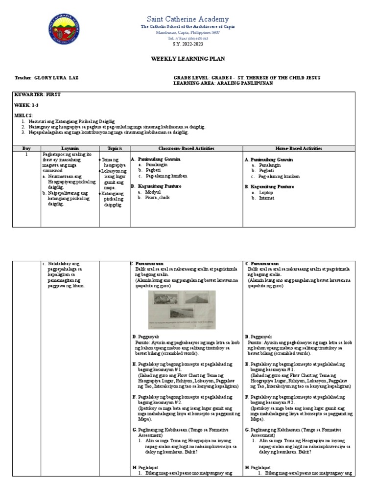 Learning Plan A P 8 Pdf