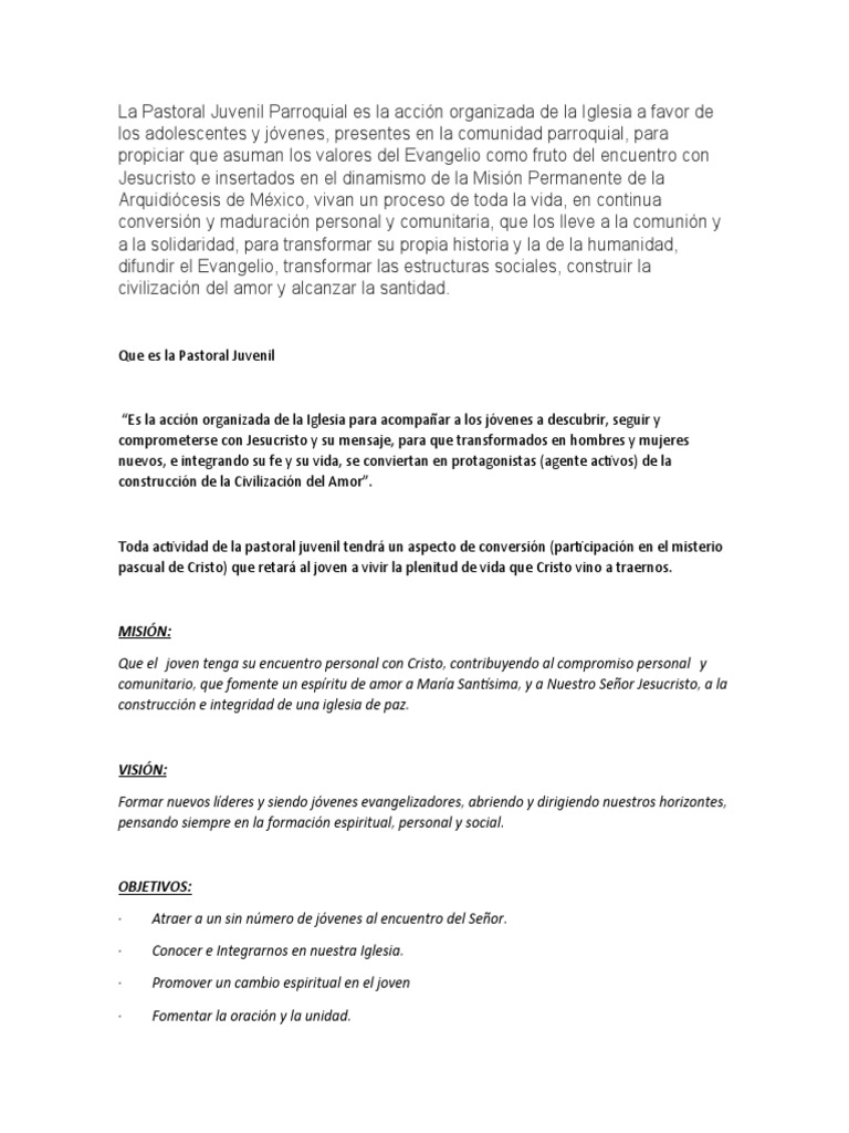 La Pastoral Juvenil | PDF | Iglesia Católica | Amor
