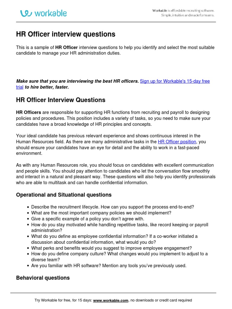 HR Officer Interview Questions Guide | PDF | Human Resources | Cognition