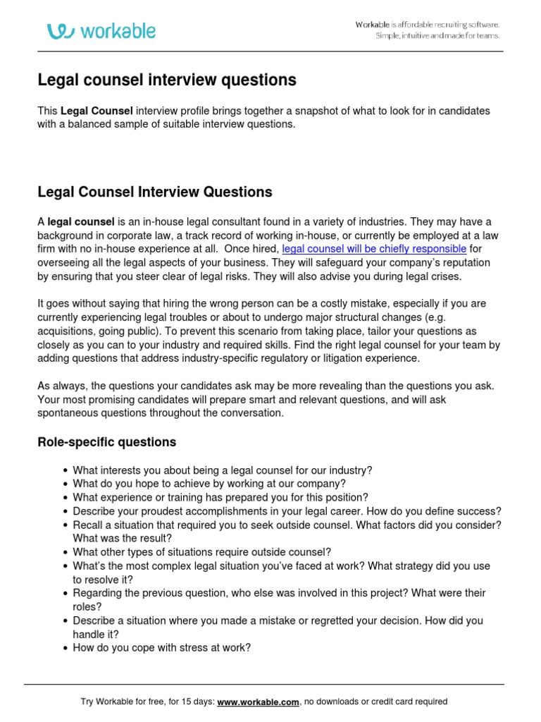 Legal Counsel Interview Questions And Answers
