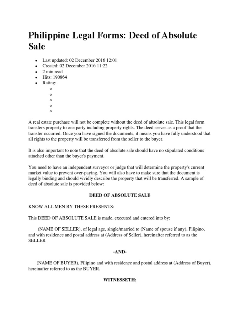 Philippine Legal Forms PDF Sales Deed