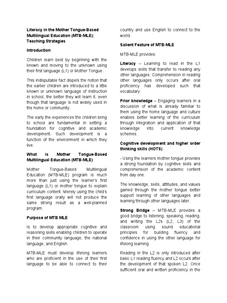 MTB-MLE Teaching Strategies Guide | PDF | Second Language | Second ...