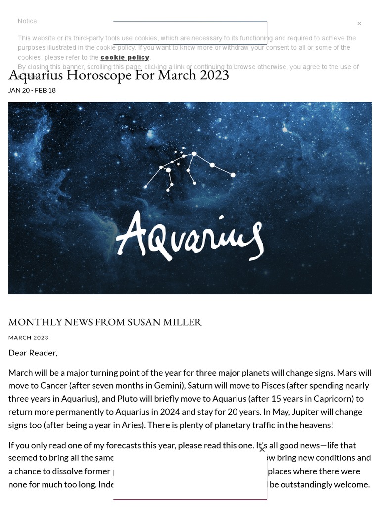 Aquarius Horoscope For March 2023 Susan Miller Astrology Zone PDF