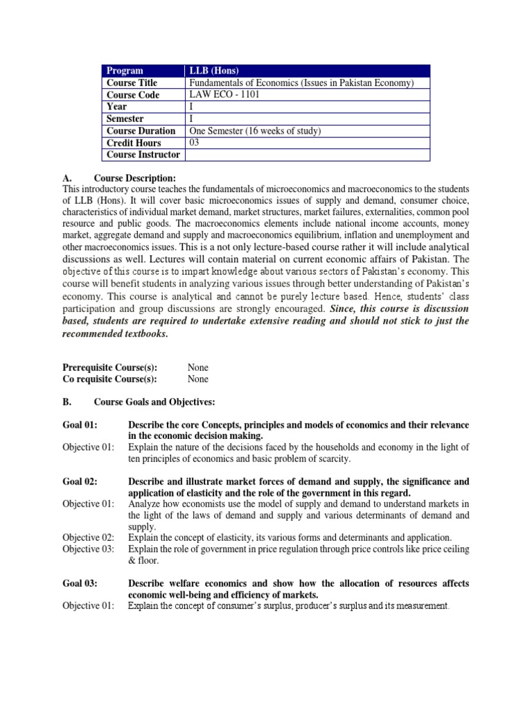 LLB Economics Course Overview | PDF | Cost Of Living | Economics