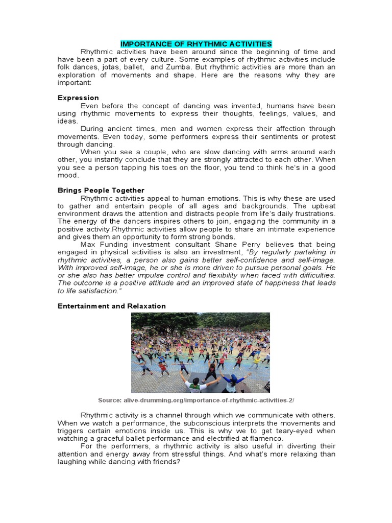 Lesson 1 3 importance of rhythmic activities pdf dances emotions