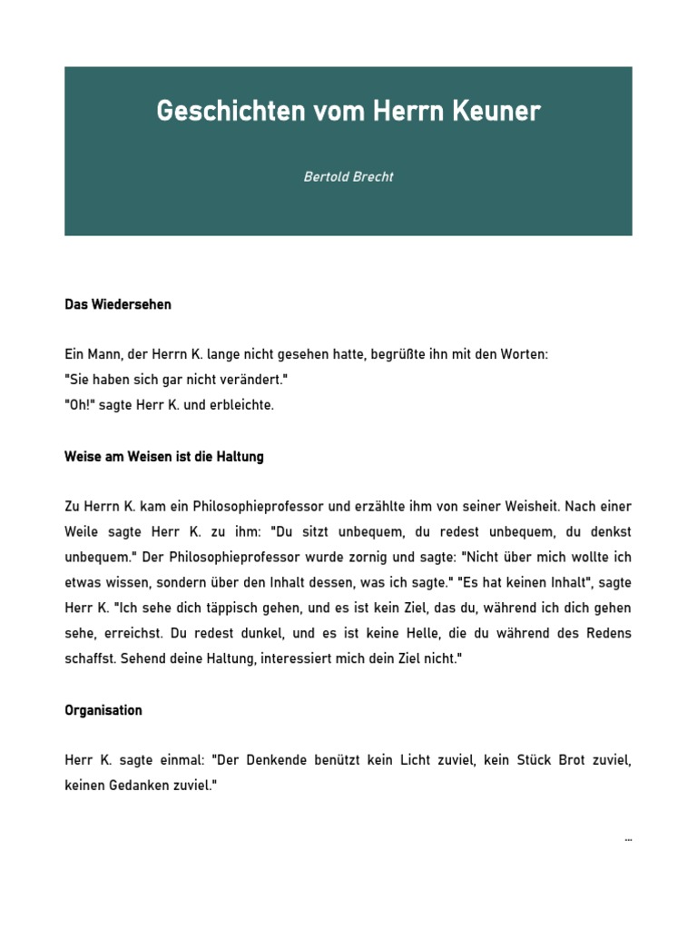 Bertold Brecht - Geschichten Vom Herrn Keuner | PDF
